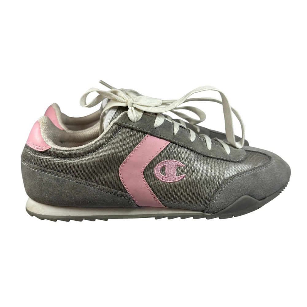 Champion Retro Women's Sneakers‎ Gray Pink Suede Mesh Lace-Up Shoes 9.5